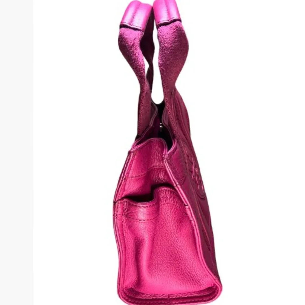 Tory Burch Ella   PM Party Host Pick   Small Leather and Canvas Tote Magenta EUC - Picture 4 of 14